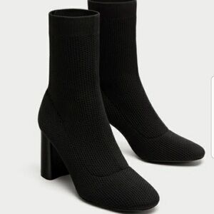 Zara Black Knit Heeled Boots